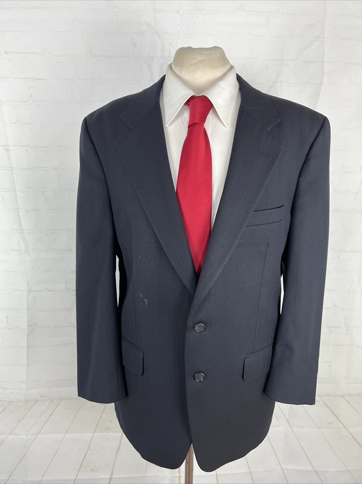 Винтажный мужской темно-синий полосатый шерстяной блейзер Burberry 42R $2,198 - Изображение 1 из 4