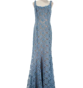 Oscar de la Renta NWOT Sleeveless Lace Overlay Corset Maxi Gown Sz 10 Blue/Nude - Picture 1 of 13