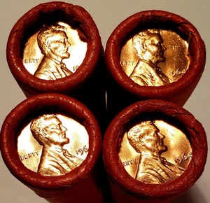1964 P Lincoln Memorial Cent Rolls Sealed Older Bank Wrap BU **4 Rolls** - Picture 1 of 4