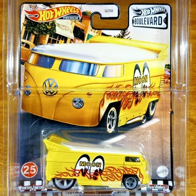 Autobús de arrastre Hot Wheels Premium Boulevard VW Volkswagen ojos de luna amarillo pilotos reales Foto 1 de 3