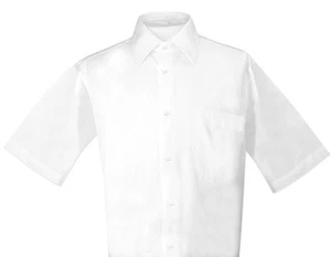 Camisa de vestir Biagio 100 % algodón para hombre manga corta color BLANCO liso talla pequeña - Imagen 1 de 2