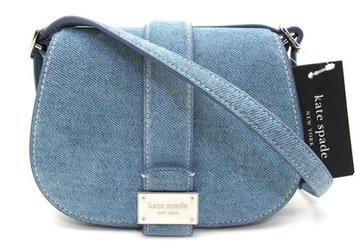 NEW Authentic KATE SPADE Mini Nouveau Denim Suede/Leather Saddle Crossbody Blue - Image 1 of 4