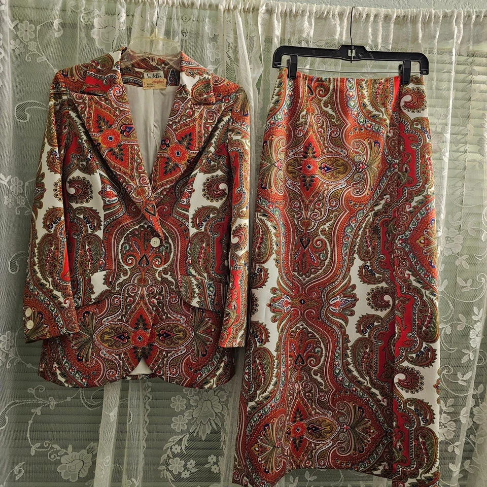 Винтажный шелковый костюм Jack Fin New York для Bullocks Wilshire Playdeck M 1960-е - Изображение 1 из 4