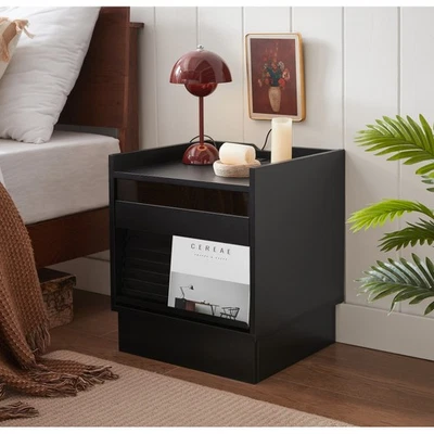 Nightstand W Charging Station LED lights Night Stand W 2 Drawers - Image 1 of 4