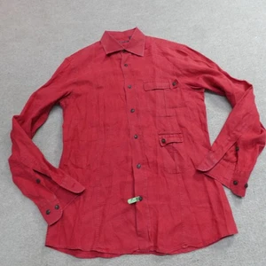 Vintage Valentino Shirt Medium Red Solid 100% Linen Tab Sleeves Safari Italy - Picture 1 of 10