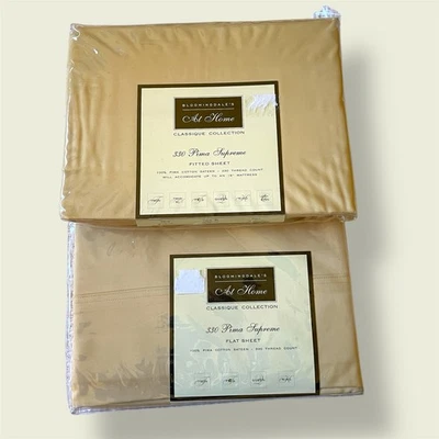 New! Bloomingdale’s At Home Full Size Sheets Flat Fitted Straw Sateen Pima - Image 1 of 4