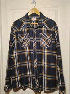 True Religion Herren 2XL Button Up Western Langarm Hemd Navy Blau Baumwolle - Bild 1 von 7