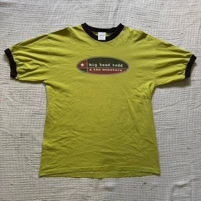 Vintage 90s 1997 Big Head Todd And The Monsters Green Ringer T-Shirt Size XL - Image 1 of 4