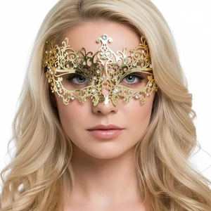 Gold Lace Masquerade MASK VENETIAN Metal | Delicate Clear Diamante Filigree - Picture 1 of 12