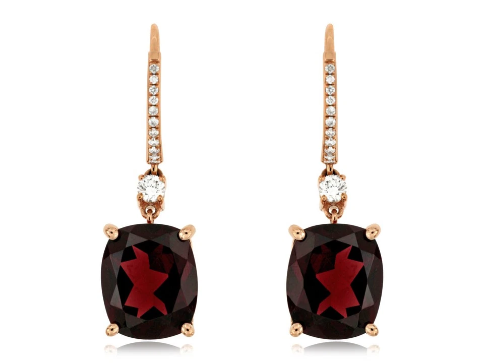 Pendientes colgantes de oro rosa de 14k con rodolita de 9,8 quilates y diamantes de 0,25 quilates Foto 1 de 1