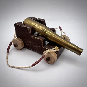 Vintage Handmade Brass Wood Kids Toy Military Gun Cannon - Picture 1 of 8