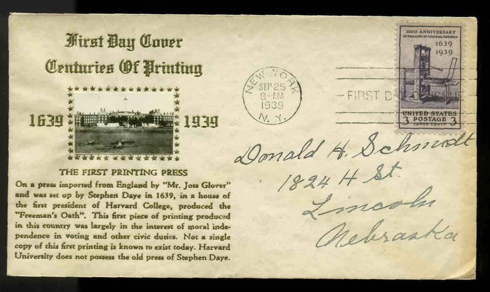 U.S. FDC #857 Planty #32d Crosby Cachet New York, NY Printing Press - Image 1 of 1