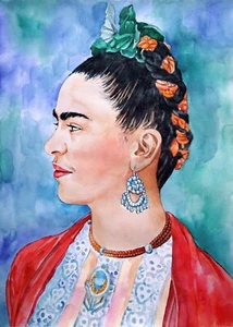 11,69 × 16,53" Young Frida Kahlo watercolor SIGNED and DATED - Picture 1 of 1