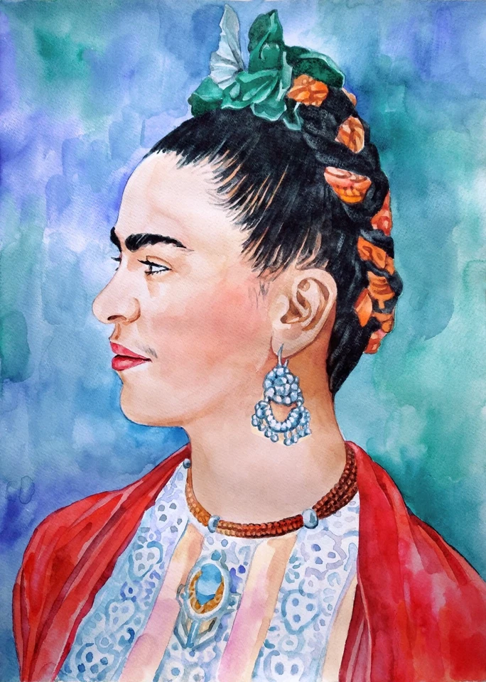 Acuarela Joven Frida Kahlo 11,69 × 16,53" FIRMADA y FECHADA Foto 1 de 1