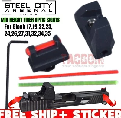 Steel City Arsenal MID Height Fiber Optic Sights Co-Witness fr GL0CK 17 19 22 26