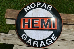 Mopar Hemi Garage Domed Tin Sign - Chrysler - Dodge - Plymouth - Charger - Cuda - Picture 1 of 5