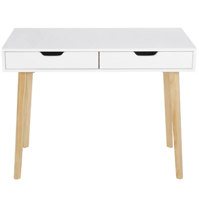 Computer Table Laptop Office Study Console Desk Workstation W/2 Drawers White - Image 1 of 4