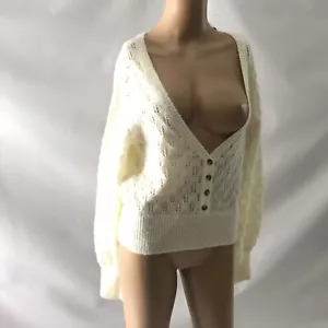 Intermix Size L Ivory Fuzzy Sweater Lenore Knit Longsleeve Wool Blend New - Picture 1 of 8