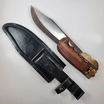 Винтажный складной нож King Cobra Пакистан дерево и латунь с ножнами, общий размер 17 дюймов - Изображение 1 из 4