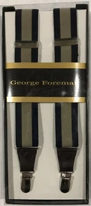 George Foreman - Leather End Clip - Suspenders - Navy & Khaki - Brand New - Picture 1 of 3