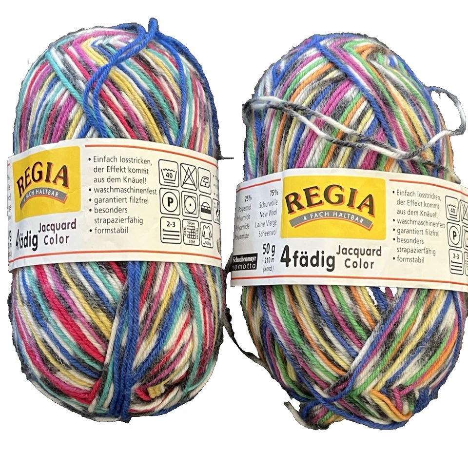 Schachenmayr Regia JACQUARD Variegated Wool Blend Sock Yarn 2 Different Colors - Image 1 of 3