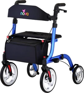 NOVA Express Rollator Walker, Large 10” & 8” Wheels, Easy Fold - BLUE, OPEN BOX - Picture 1 of 6