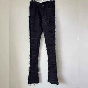 Jeans Guapi Stacker Distressed Frange Denim Nero Uomo Tg 34X48 Grunge Punk - Foto 1 di 8
