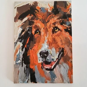 ACEO Original Painting Dogs Collie Pet Animals Gouache Multicolor Modern Artwork - Picture 1 of 11