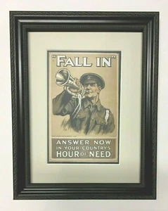 WW II Military Enlistment Matted & Framed Repro "FALL IN" Print~New Condition! - Picture 1 of 6