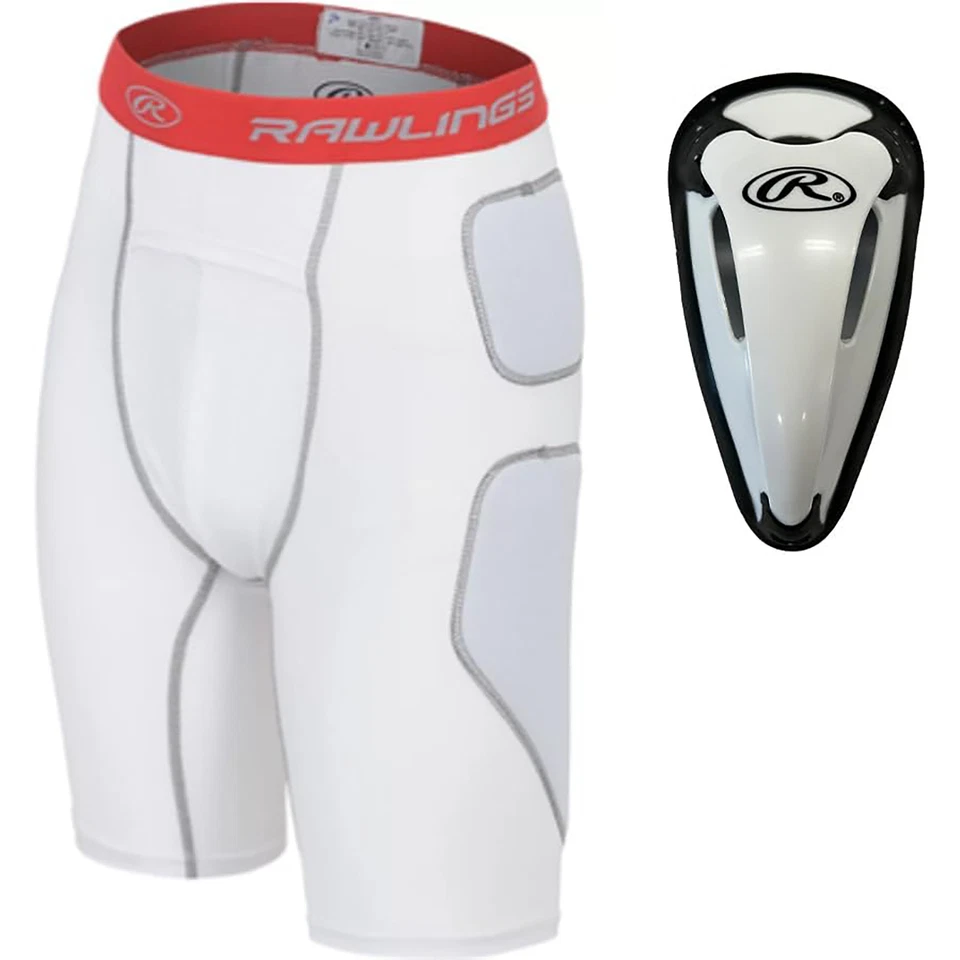 Rawlings Baseball Slider Shorts with Protective Cup - White - Image 1 of 1