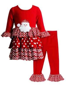 Toddler Girls Red Ruffle Tutu Santa Claus Shirt & Leggings Holiday Outfit 4T - Picture 1 of 1
