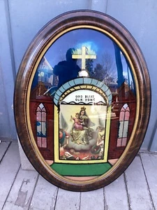 vtg. back painted convex front oval glass "god bless our home" 16.5” x 22.5” - Picture 1 of 4