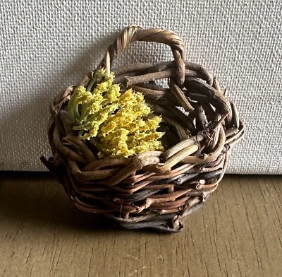 Vintage Dollhouse Miniature Wall / Door Hanging Basket w/ Dried Flowers 1:12 - Image 1 of 3