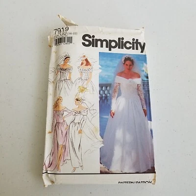 Vintage Simplicity 7919 Sewing Pattern Formal Off Shoulder Wedding Dress 16-22 - Image 1 of 4
