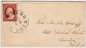 #26A-3 Cents 1857, 15L10e or 10i, Rose Claret, Bridgeton NJ to State Normal Sch. - Picture 1 of 2