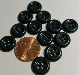 12 Vintage NOS Glossy Dark Green Plastic Sew-thru Buttons Almost 1/2" 13mm 13500 - Picture 1 of 2