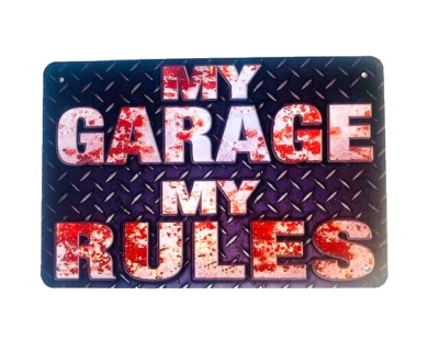 Tin Wall Sign "MY GARAGE MY RULES  Print Vintage Retro Style Garage Basement Bar Foto 1 de 3