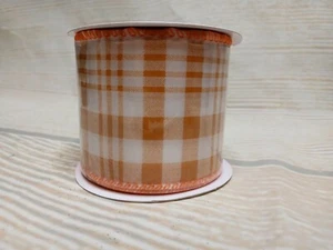 New Fall Orange Plaid Ribbon 2.5" x 9 FT Wired Edge Harvest Autumn Craft Wreath  - Picture 1 of 3