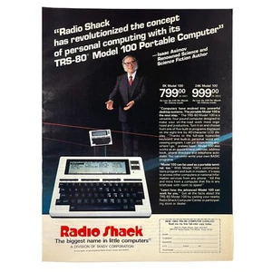 Radio Shack Anuncio Impreso De Colección 1983 TRS80 Modelo 100 Computadora Portátil Isaac Asimov - Imagen 1 de 1