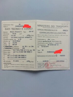 Libretto Circolazione Aprilia Rally 50 ZD4MD per uso collezionistico - Immagine 1 di 2