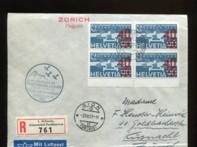 Suiza 1938 4ª Reunión Aérea Zurich a Sion BLOQUE #24 Cat 150+ Foto 1 de 2