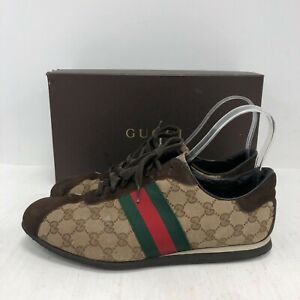 Gucci Trainers UK Size 11 Mens Brown Beige Smart Casual Lace Up 061202
