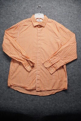 Camisa Hickey Freeman Para Hombre Extra Grande Coral Naranja Rayas Abotonada Foto 1 de 4