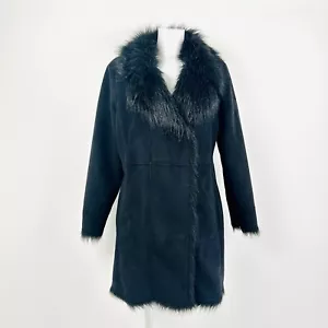 Suede Afghan Coat Penny Lane Coat UK 16 Faux Mongolian Fur Vintage Y2k BHS - Picture 1 of 24