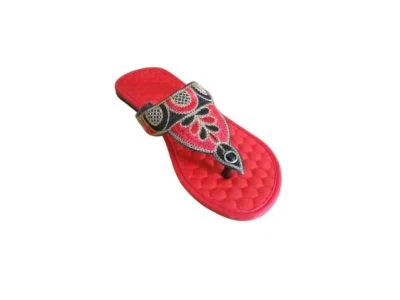 Women Slippers Leather Sole Handmade Foot ware Flip-Flops Red Slip Ons US 6-9 - Image 1 of 4