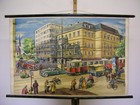 schönes Wandbild Straßenkreuzung wohl Wien Motorrad Auto Tram 98x66~1955 vintage