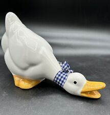 Vintage Ceramic Goose With Blue Gingham Ribbon Kitschy Tail In The Air