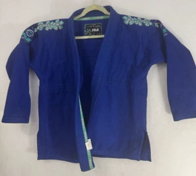 Fuji Kimono W3 Blue W/ Teal Flowers Embroidered Pants Belt Gi Martial Jitsu - Image 1 of 4