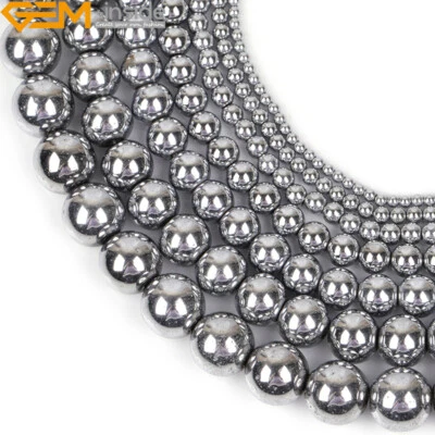 Silver Metal Bead Spacers Coated Hematite Stone For Jewelry Making 15" - Image 1 of 4