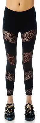 LIP SERVICE MESH PANELLED LEGGINGS JEANS LEOPARD GOTHIC PANTS PUNK RAVE LOLITA   - Image 1 of 3